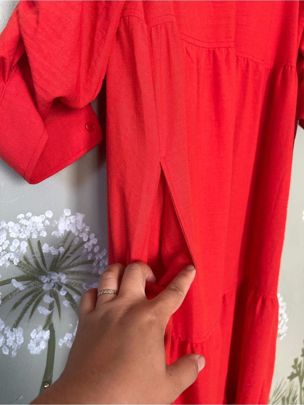 NWT Max Studio Papaya Red Tiered Maxi Shirt Dress w/ pockets - Picture 4 of 9